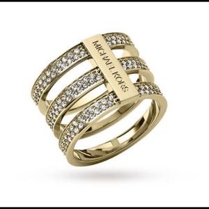 New Michael Kors Tri Stack Open Pave Bar Ring Gold